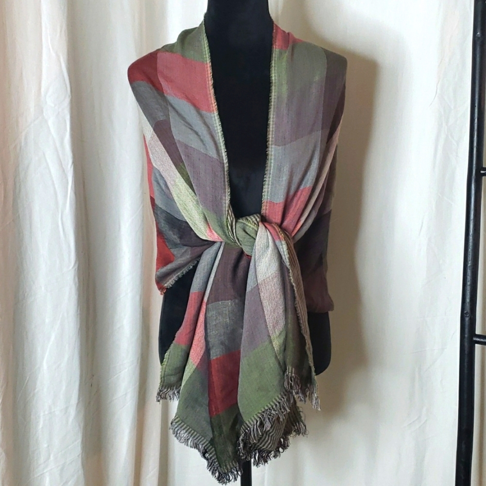 Double Layer Raw Edge Scarf Wrap - image 1